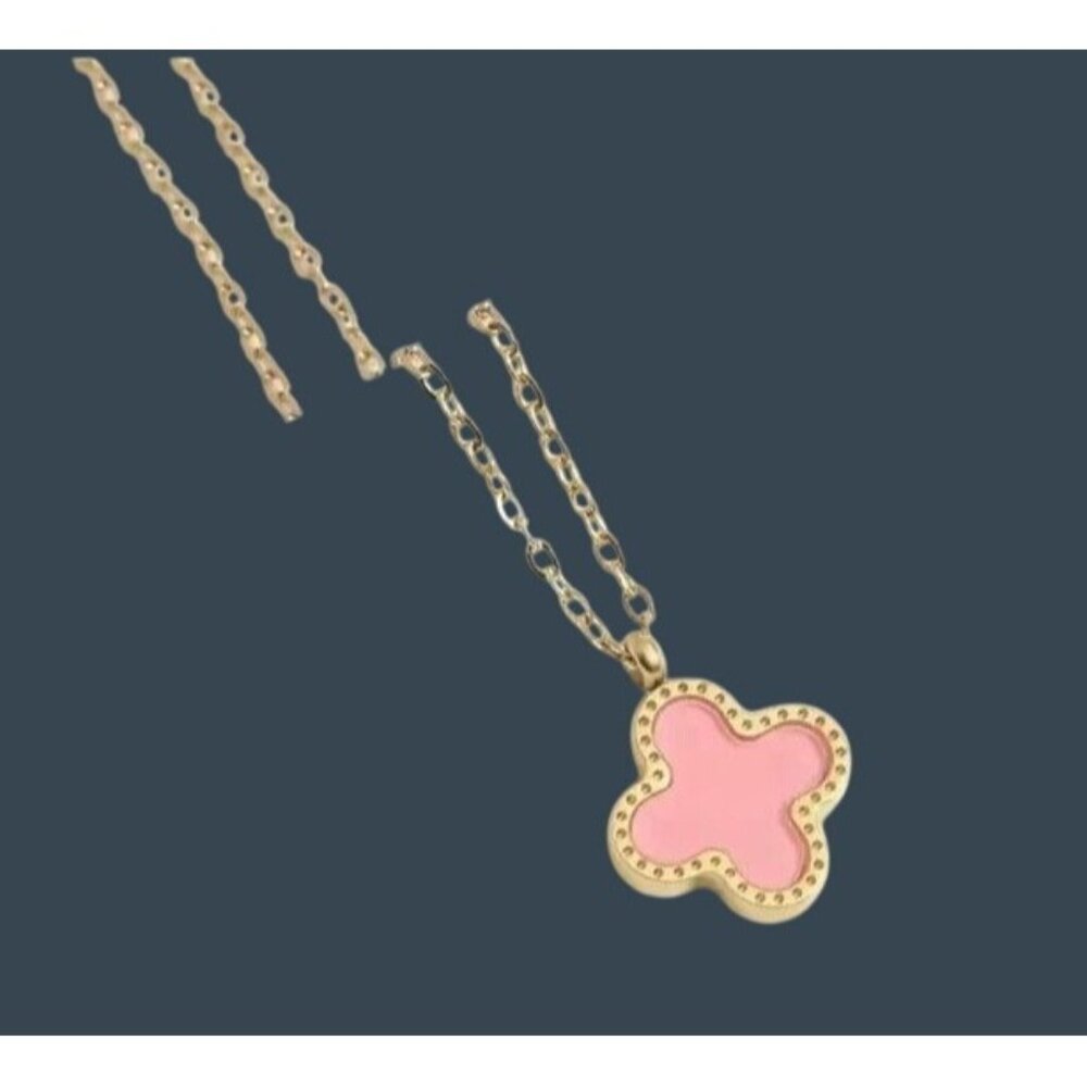 Pink Flower Gold-Plated Pendant Necklace With Chain For Women